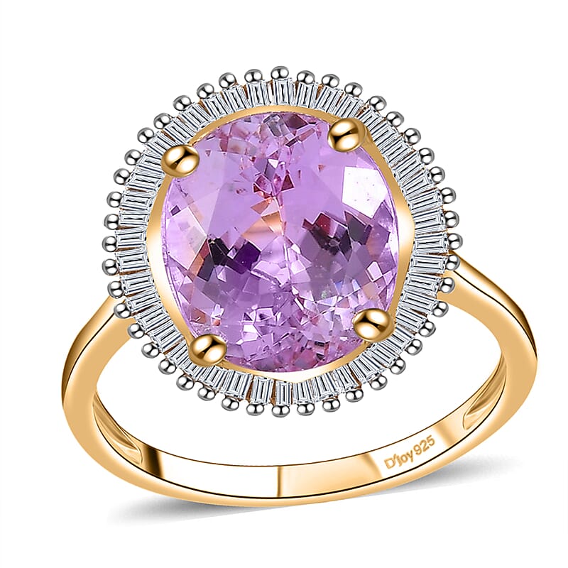 Premium Martha Rocha Kunzite and Diamond 4.65 ctw Ocean Wisdom Ring in 18K Vermeil Yellow Gold Over Sterling Silver (Size 6.0)