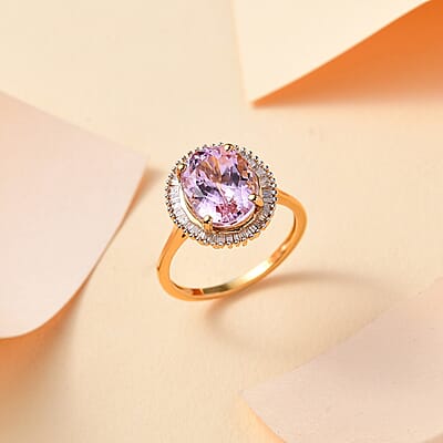 Premium Martha Rocha Kunzite and Diamond 4.65 ctw Ocean Wisdom Ring in 18K Vermeil Yellow Gold Over Sterling Silver (Size 6.0)