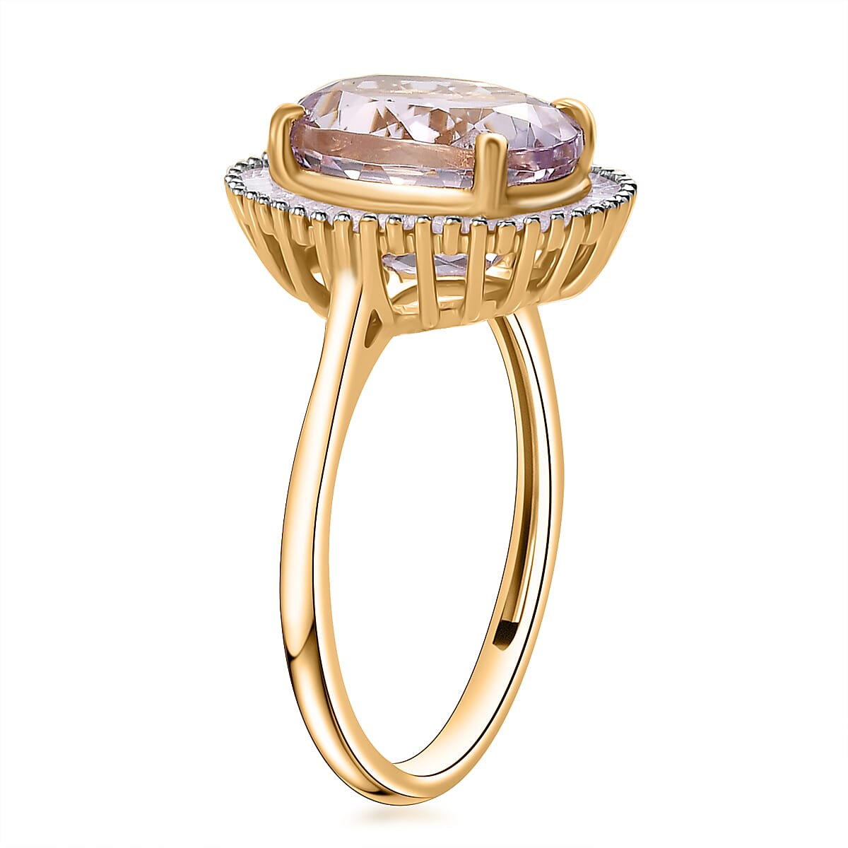 Premium Martha Rocha Kunzite and Diamond 4.65 ctw Ocean Wisdom Ring in 18K Vermeil Yellow Gold Over Sterling Silver (Size 6.0)