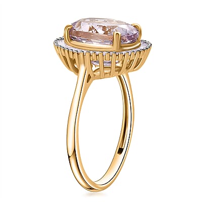 Premium Martha Rocha Kunzite and Diamond 4.65 ctw Ocean Wisdom Ring in 18K Vermeil Yellow Gold Over Sterling Silver (Size 6.0)