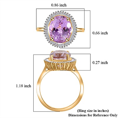 Premium Martha Rocha Kunzite and Diamond 4.65 ctw Ocean Wisdom Ring in 18K Vermeil Yellow Gold Over Sterling Silver (Size 6.0)
