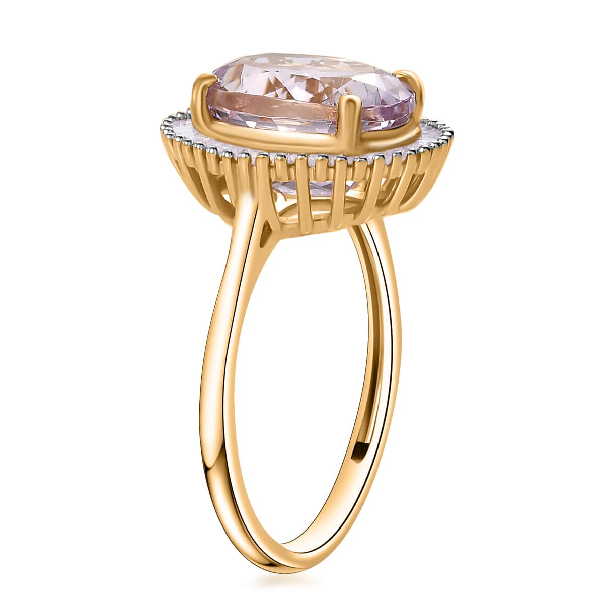 Premium Martha Rocha Kunzite and Diamond 4.65 ctw Ocean Wisdom Ring in 18K Vermeil Yellow Gold Over Sterling Silver (Size 8.0) image number 3