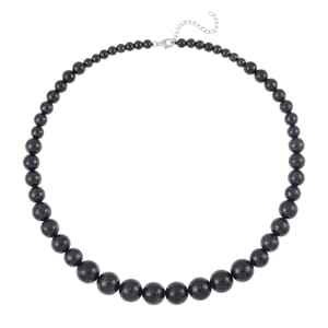 Shungite 250.00 ctw Beaded Necklace in Rhodium Over Sterling Silver 18-20 Inches