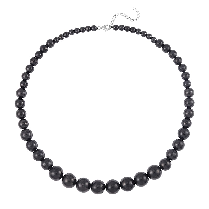 Shungite 250.00 ctw Beaded Necklace in Rhodium Over Sterling Silver 18-20 Inches