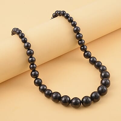 Shungite 250.00 ctw Beaded Necklace in Rhodium Over Sterling Silver 18-20 Inches