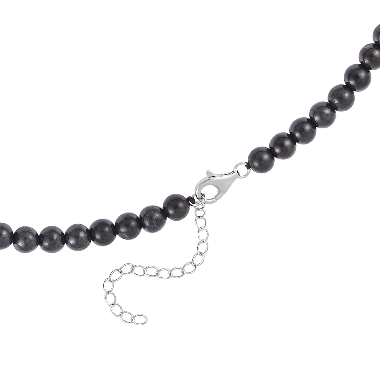 Shungite 250.00 ctw Beaded Necklace in Rhodium Over Sterling Silver 18-20 Inches