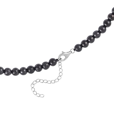 Shungite 250.00 ctw Beaded Necklace in Rhodium Over Sterling Silver 18-20 Inches