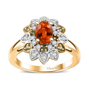 Fanta Garnet and Multi Gemstone 1.65 ctw Sunflower Ring in 18K Vermeil Yellow Gold Over Sterling Silver (Size 10.0)