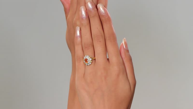 Fanta Garnet, Moissanite Floral Ring in 18K Vermeil YG Over Sterling Silver (Size 7.0) 1.60 ctw