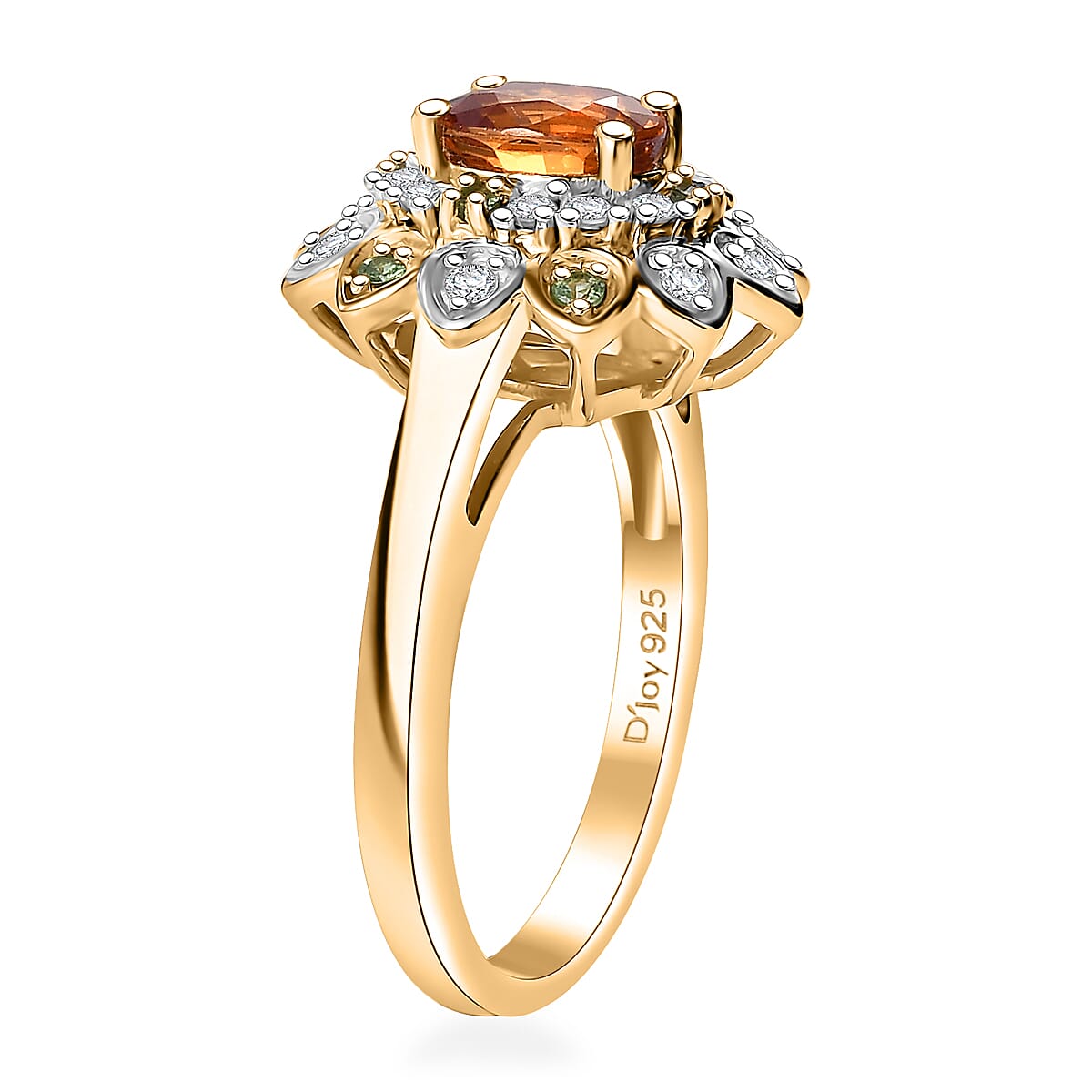 Fanta Garnet and Multi Gemstone 1.65 ctw Sunflower Ring in 18K Vermeil Yellow Gold Over Sterling Silver (Size 10.0)