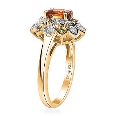 Fanta Garnet and Multi Gemstone 1.65 ctw Sunflower Ring in 18K Vermeil Yellow Gold Over Sterling Silver (Size 10.0)