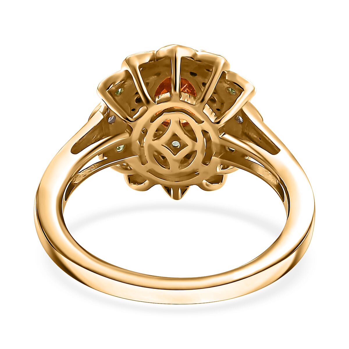 Fanta Garnet and Multi Gemstone 1.65 ctw Sunflower Ring in 18K Vermeil Yellow Gold Over Sterling Silver (Size 10.0)