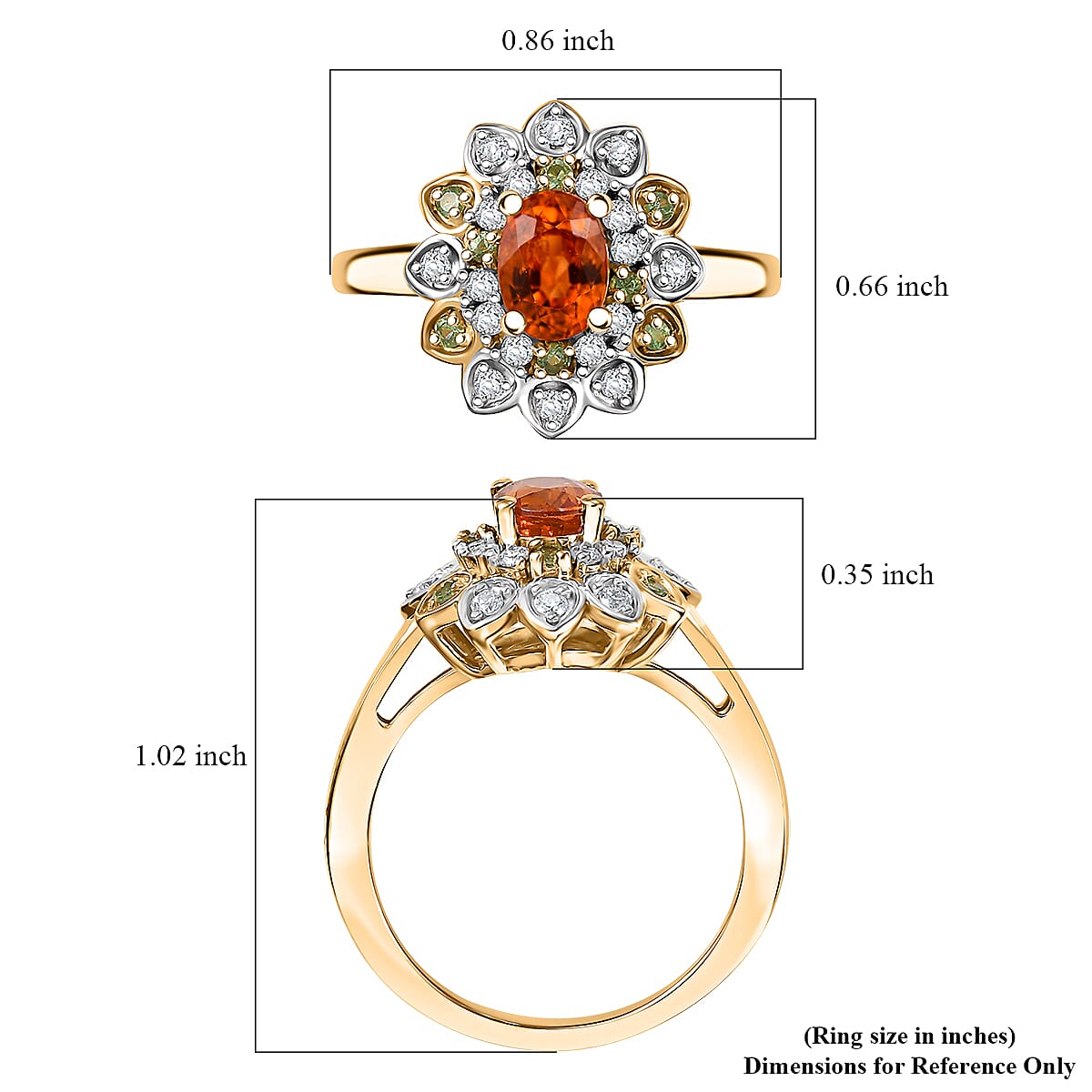 Fanta Garnet and Multi Gemstone 1.65 ctw Sunflower Ring in 18K Vermeil Yellow Gold Over Sterling Silver (Size 10.0)