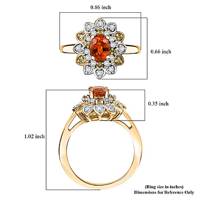 Fanta Garnet and Multi Gemstone 1.65 ctw Sunflower Ring in 18K Vermeil Yellow Gold Over Sterling Silver (Size 10.0)