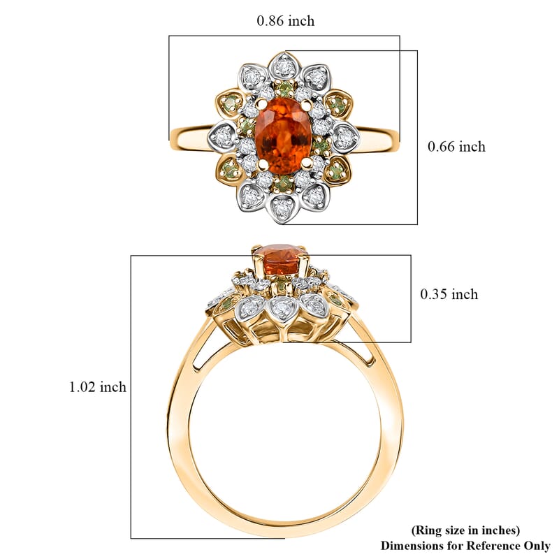 Fanta Garnet and Multi Gemstone 1.65 ctw Sunflower Ring in 18K Vermeil Yellow Gold Over Sterling Silver (Size 10.0)