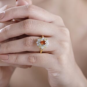 D'Joy Fanta Garnet and Multi Gemstone 1.65 ctw Sunflower Ring in 18K Vermeil Yellow Gold Over Sterling Silver (Size 7.0)