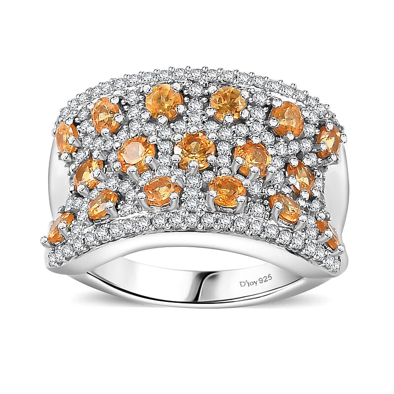 Fanta Garnet and White Zircon 3.00 ctw Honeycomb Ring in Rhodium Over Sterling Silver (Size 10.0)