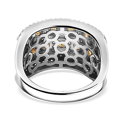 Fanta Garnet and White Zircon 3.00 ctw Honeycomb Ring in Rhodium Over Sterling Silver (Size 10.0)