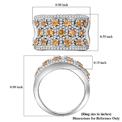 Fanta Garnet and White Zircon 3.00 ctw Honeycomb Ring in Rhodium Over Sterling Silver (Size 10.0)