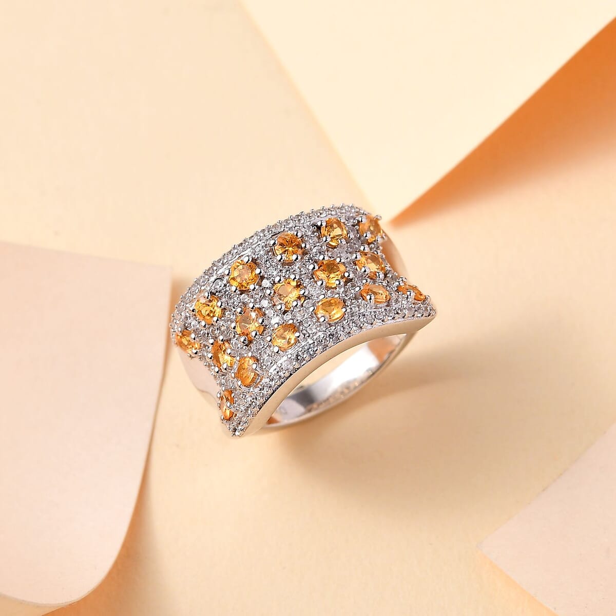 Fanta Garnet and White Zircon 3.00 ctw Honeycomb Ring in Rhodium Over Sterling Silver (Size 7.0) image number 1