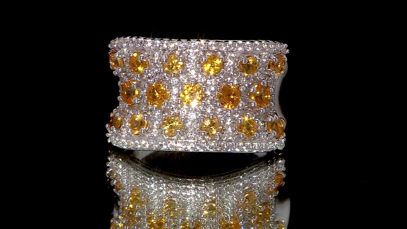 Fanta Garnet, White Zircon Honeycomb Ring in Rhodium Over Sterling Silver (Size 7.0) (Del. in 8-10 Days) 3.00 ctw