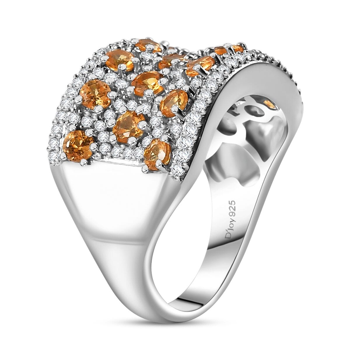Fanta Garnet and White Zircon 3.00 ctw Honeycomb Ring in Rhodium Over Sterling Silver (Size 7.0) image number 3