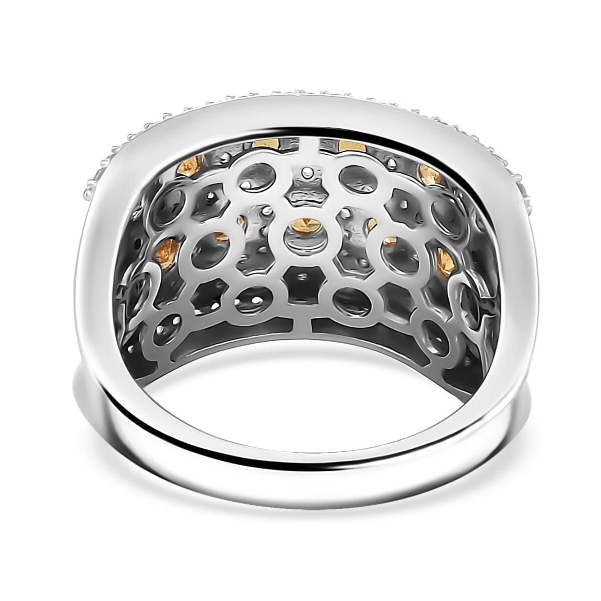 Fanta Garnet and White Zircon 3.00 ctw Honeycomb Ring in Rhodium Over Sterling Silver (Size 7.0) image number 4