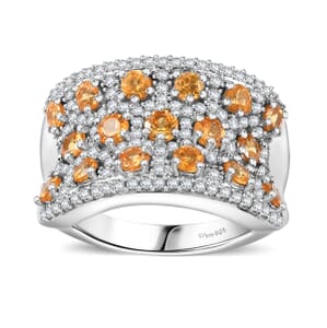 Fanta Garnet and White Zircon 3.00 ctw Honeycomb Ring in Rhodium Over Sterling Silver (Size 8.0)