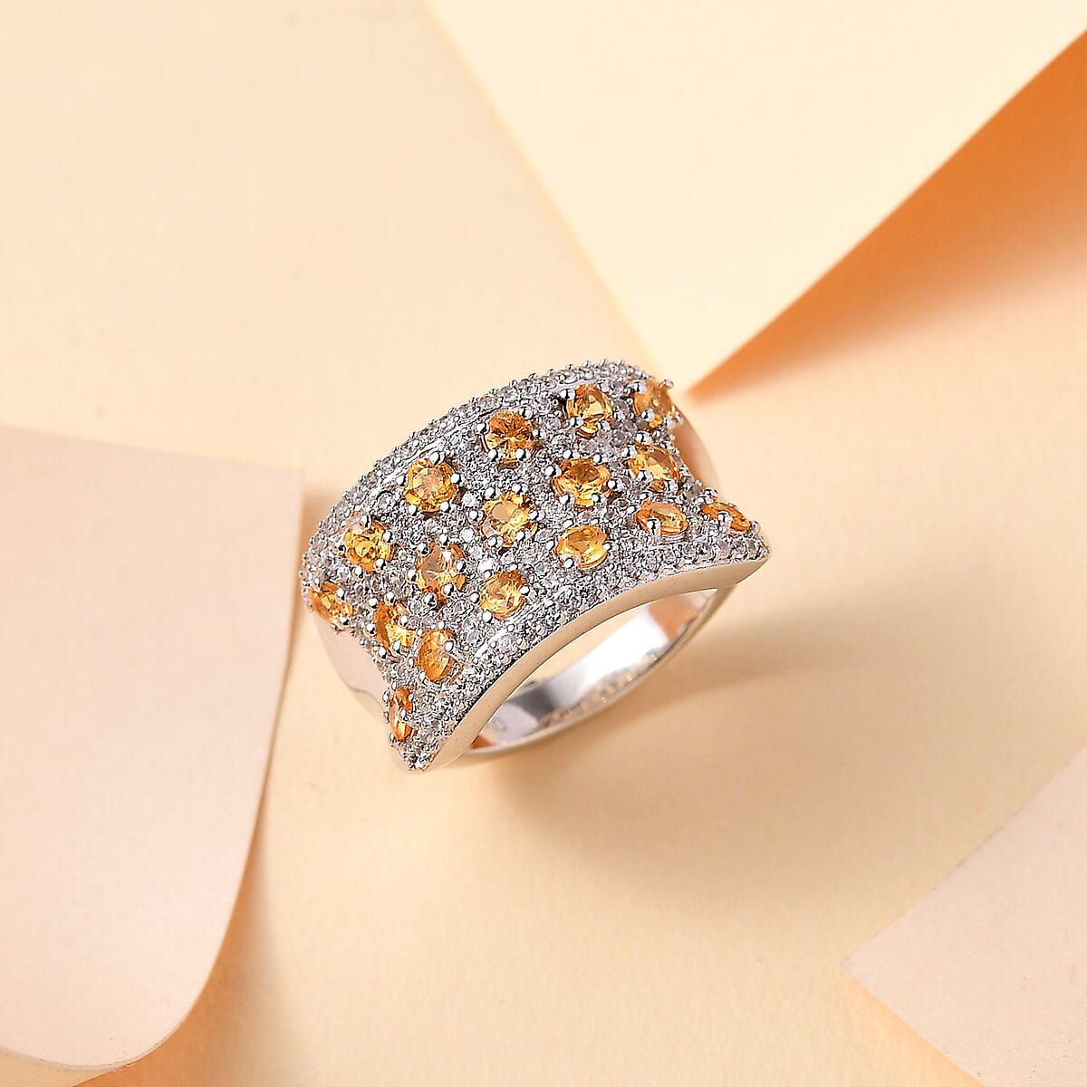 Fanta Garnet and White Zircon 3.00 ctw Honeycomb Ring in Rhodium Over Sterling Silver (Size 8.0) image number 1