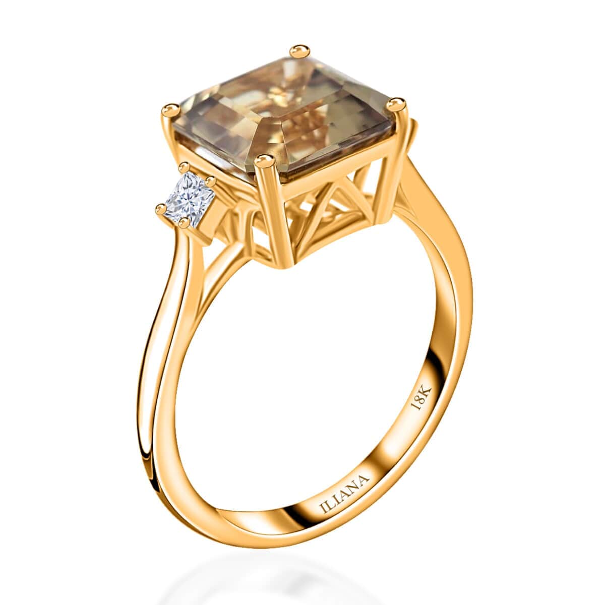 Certified and Appraised Iliana Asscher Cut AAA Turkizite and G-H SI Diamond 4.35 ctw Ring in 18K Yellow Gold (Size 6.5) image number 3