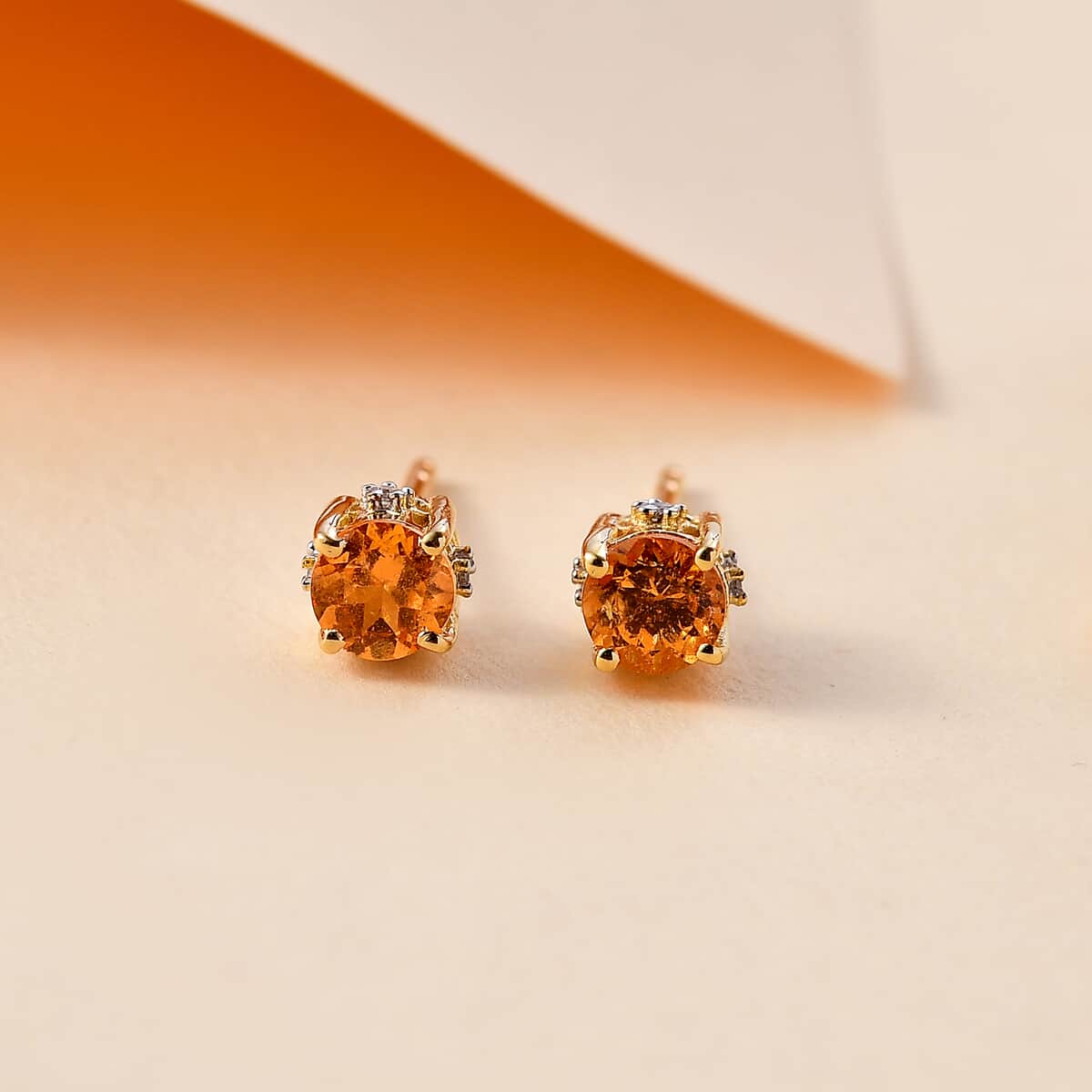 Premium Fanta Garnet and White Zircon 1.00 ctw Universe Star Earrings in 18K Vermeil Yellow Gold Over Sterling Silver  image number 1