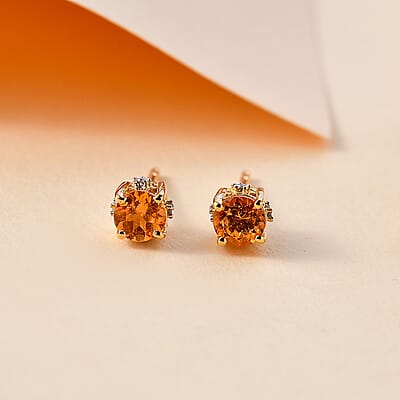 D'Joy Premium Fanta Garnet and White Zircon 1.00 ctw Universe Star Earrings in 18K Vermeil Yellow Gold Over Sterling Silver 