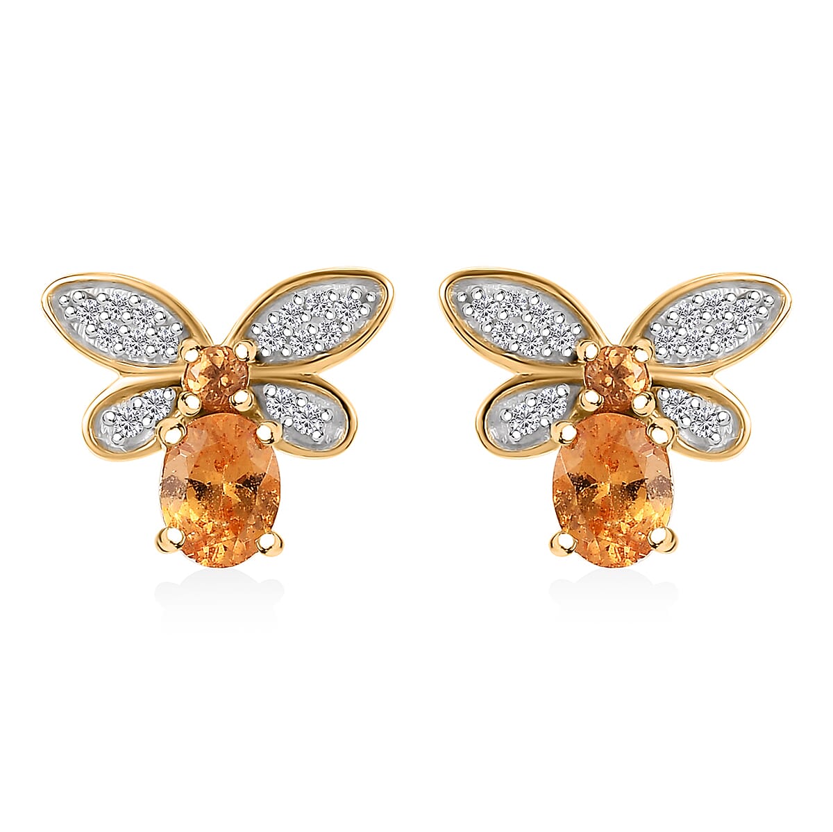D'Joy Fanta Garnet and White Zircon 1.25 ctw Honey Bee Earrings in 18K Vermeil Yellow Gold Over Sterling Silver