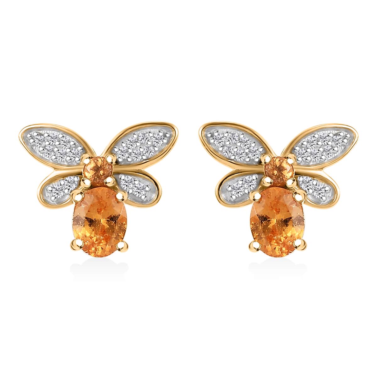 Fanta Garnet and White Zircon 1.25 ctw Honey Bee Earrings in 18K Vermeil Yellow Gold Over Sterling Silver image number 0