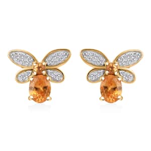 Fanta Garnet and White Zircon 1.25 ctw Honey Bee Earrings in 18K Vermeil Yellow Gold Over Sterling Silver