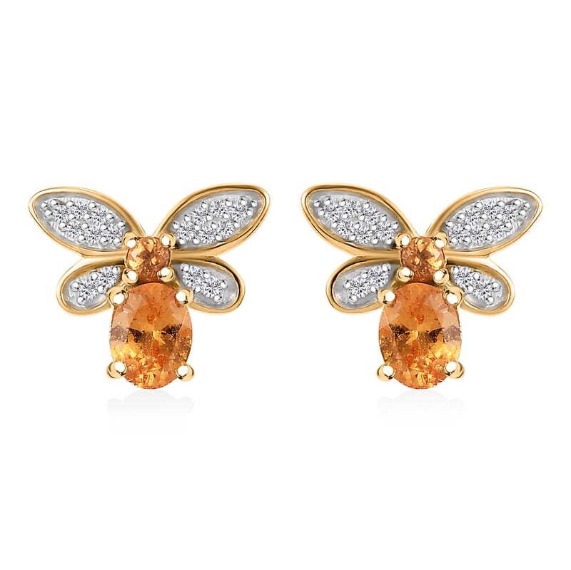 D'Joy Fanta Garnet and White Zircon 1.25 ctw Honey Bee Earrings in 18K Vermeil Yellow Gold Over Sterling Silver
