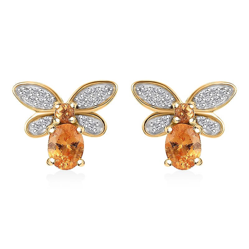 D'Joy Fanta Garnet and White Zircon 1.25 ctw Honey Bee Earrings in 18K Vermeil Yellow Gold Over Sterling Silver