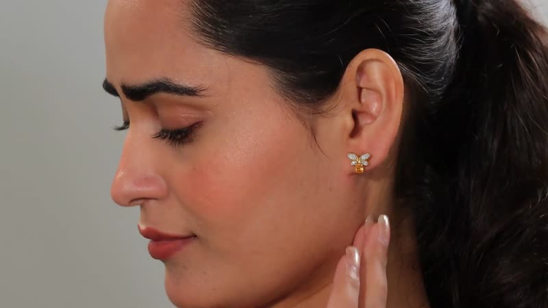 D'Joy Fanta Garnet and White Zircon 1.25 ctw Honey Bee Earrings in 18K Vermeil Yellow Gold Over Sterling Silver