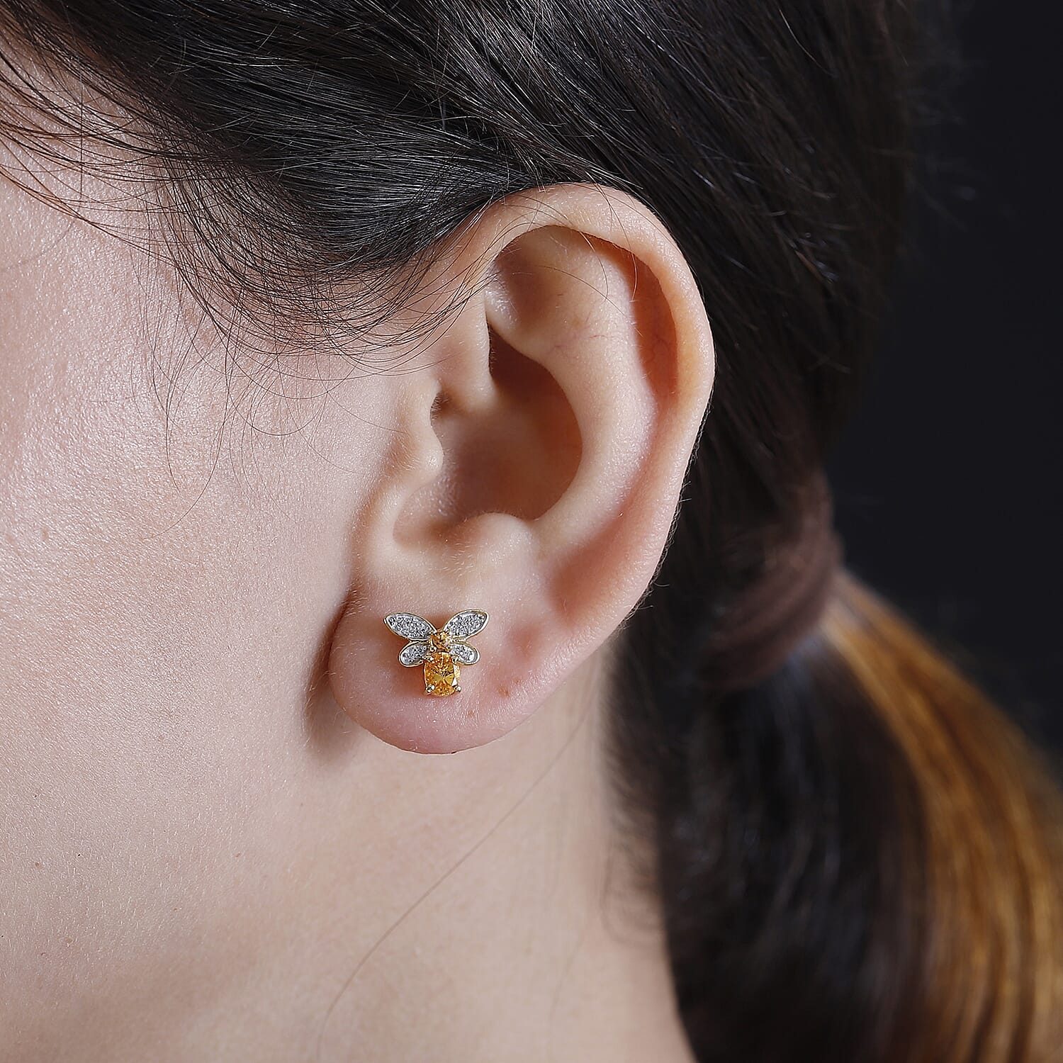 D'Joy Fanta Garnet and White Zircon 1.25 ctw Honey Bee Earrings in 18K Vermeil Yellow Gold Over Sterling Silver