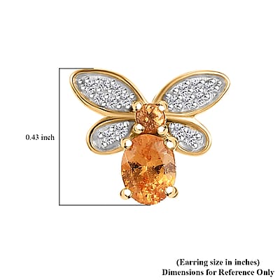 D'Joy Fanta Garnet and White Zircon 1.25 ctw Honey Bee Earrings in 18K Vermeil Yellow Gold Over Sterling Silver