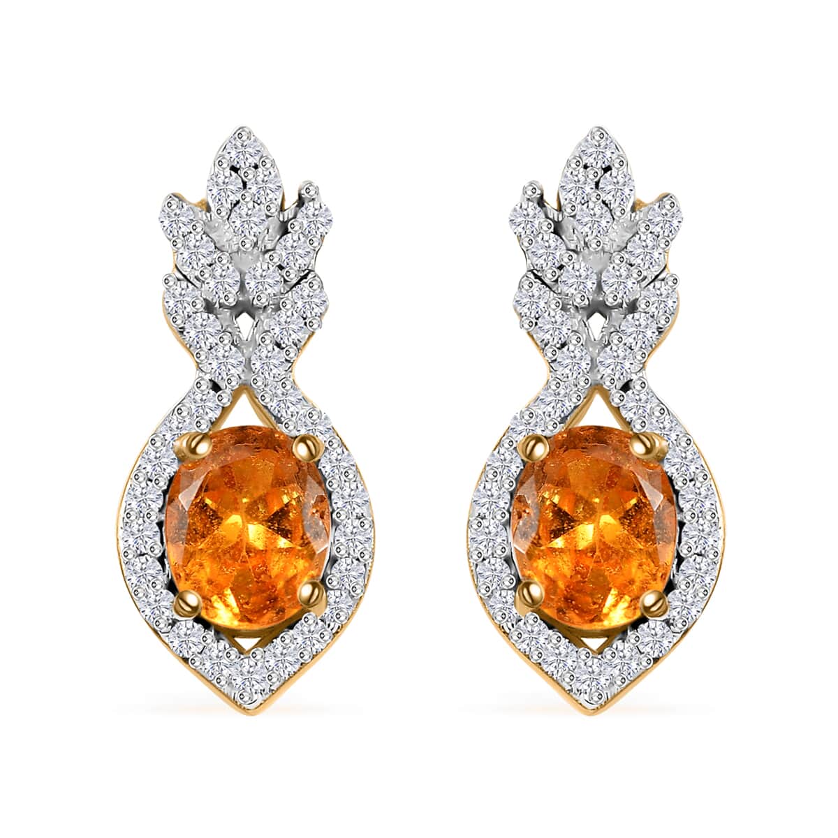 Fanta Garnet and White Zircon 1.40 ctw Elegant Earrings in 18K Vermeil Yellow Gold Over Sterling Silver image number 0