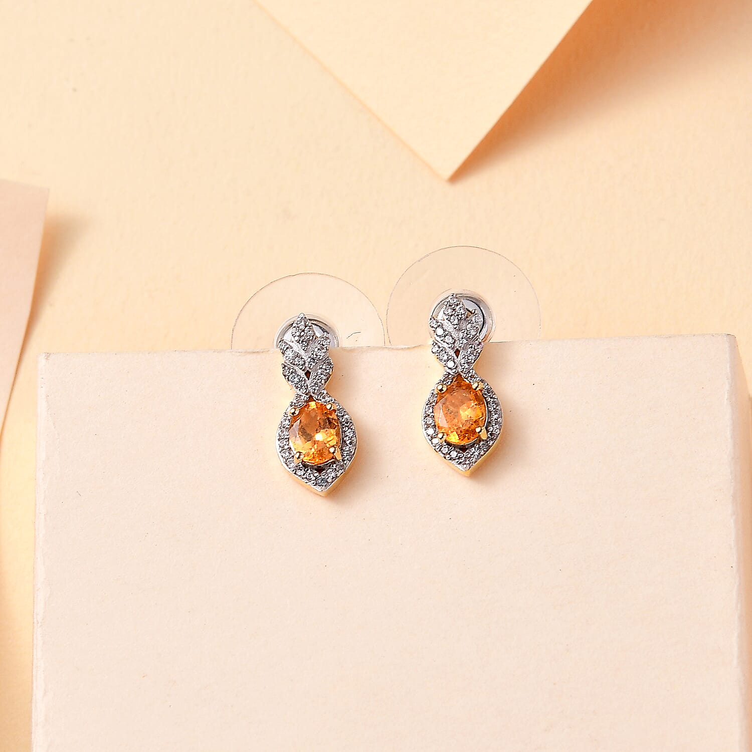 D'Joy Fanta Garnet and White Zircon 1.40 ctw Elegant Earrings in 18K Vermeil Yellow Gold Over Sterling Silver