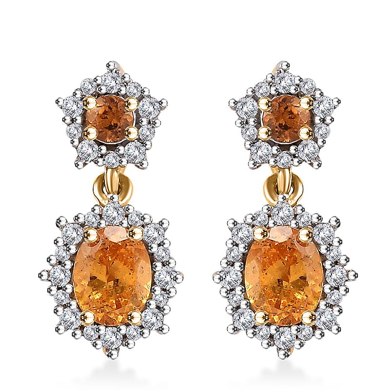 D'Joy Fanta Garnet and White Zircon 1.60 ctw Elegant Earrings in 18K Vermeil Yellow Gold Over Sterling Silver