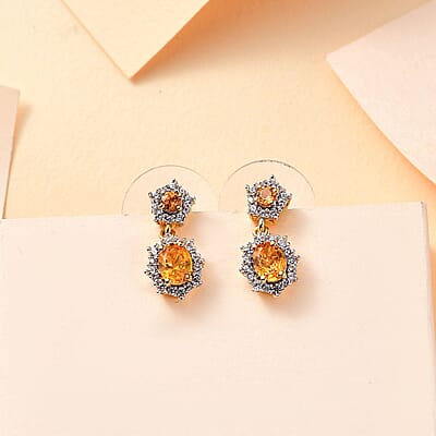 D'Joy Fanta Garnet and White Zircon 1.60 ctw Elegant Earrings in 18K Vermeil Yellow Gold Over Sterling Silver