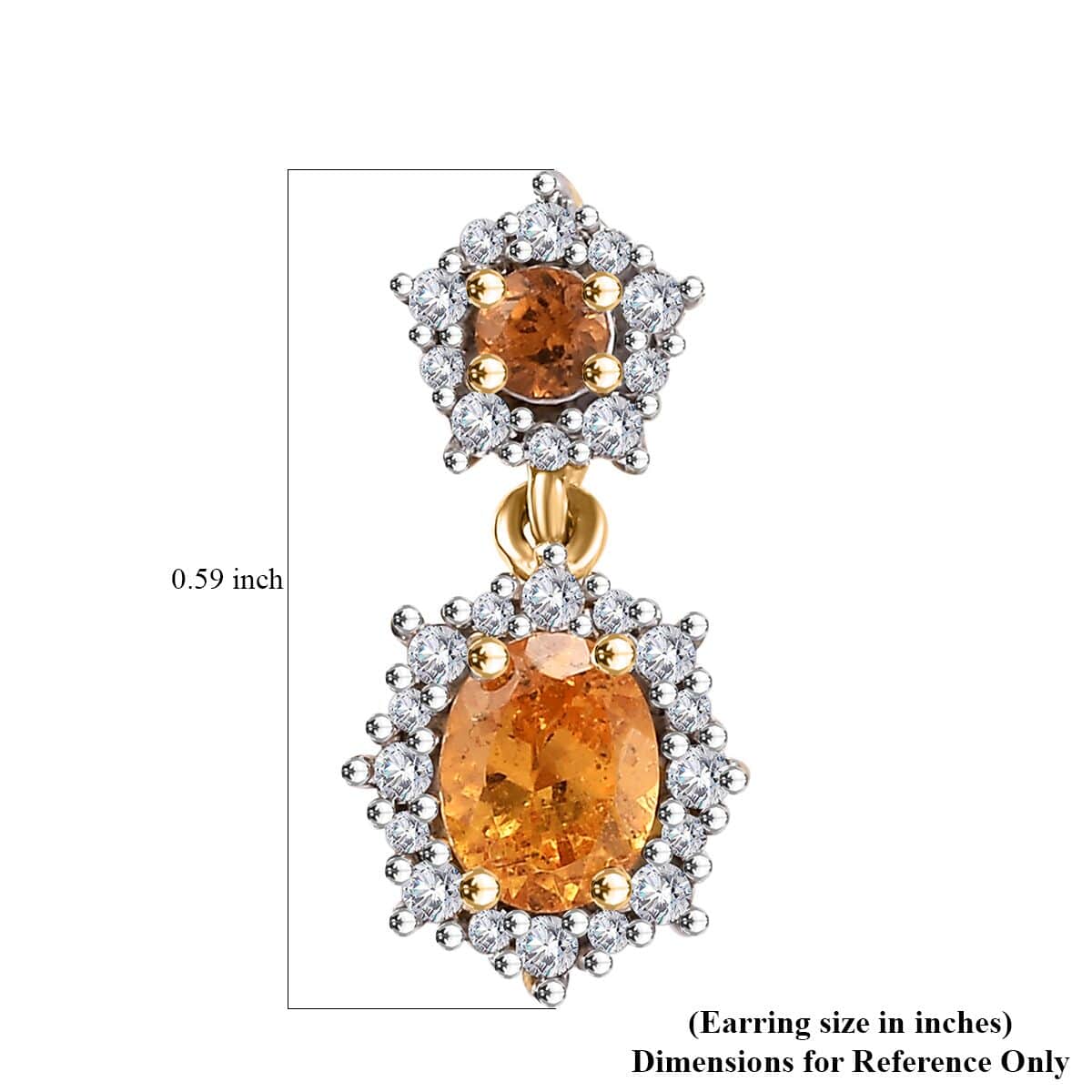 Fanta Garnet and White Zircon 1.60 ctw Elegant Earrings in 18K Vermeil Yellow Gold Over Sterling Silver image number 4