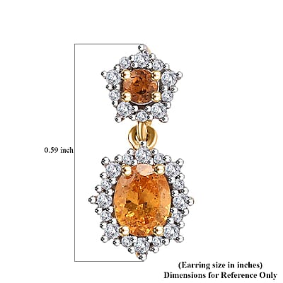 D'Joy Fanta Garnet and White Zircon 1.60 ctw Elegant Earrings in 18K Vermeil Yellow Gold Over Sterling Silver