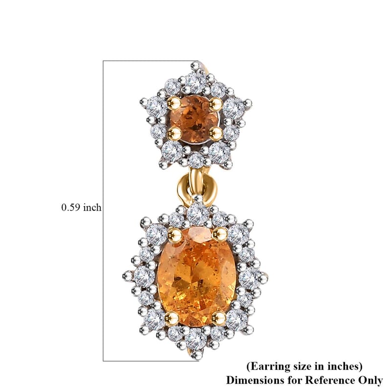 D'Joy Fanta Garnet and White Zircon 1.60 ctw Elegant Earrings in 18K Vermeil Yellow Gold Over Sterling Silver