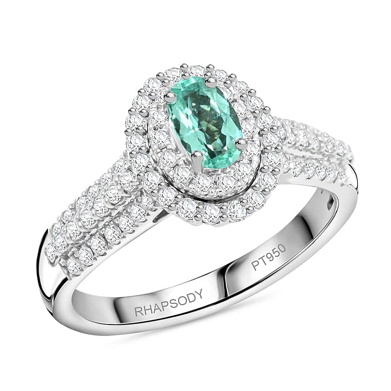 Rhapsody AAAA Paraiba Tourmaline and E-F VS Diamond 1.49 ctw Ring in 950 Platinum (Size 6.0) 7.85 Grams