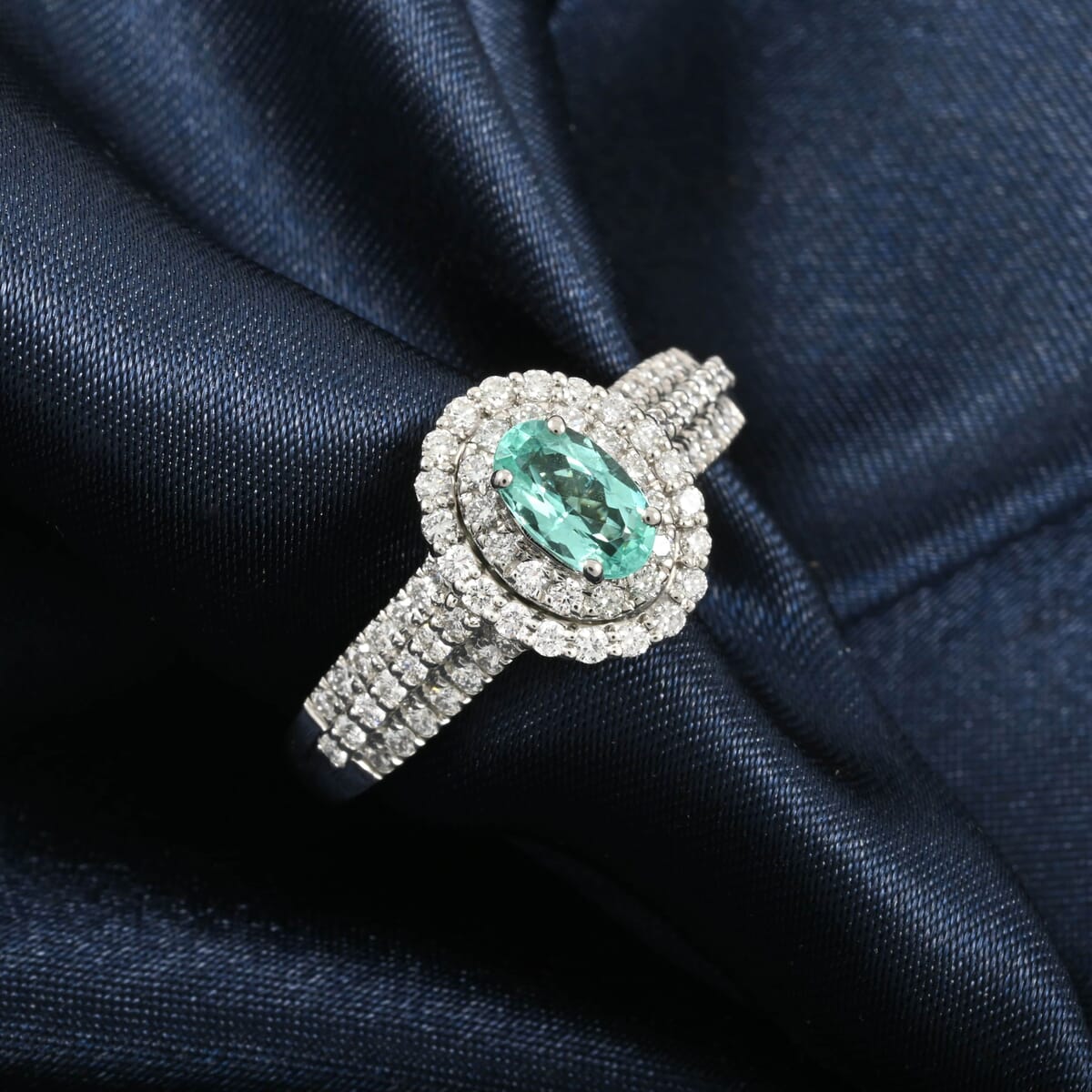 Rhapsody AAAA Paraiba Tourmaline and E-F VS Diamond 1.49 ctw Ring in 950 Platinum (Size 6.5) 7.85 Grams image number 1