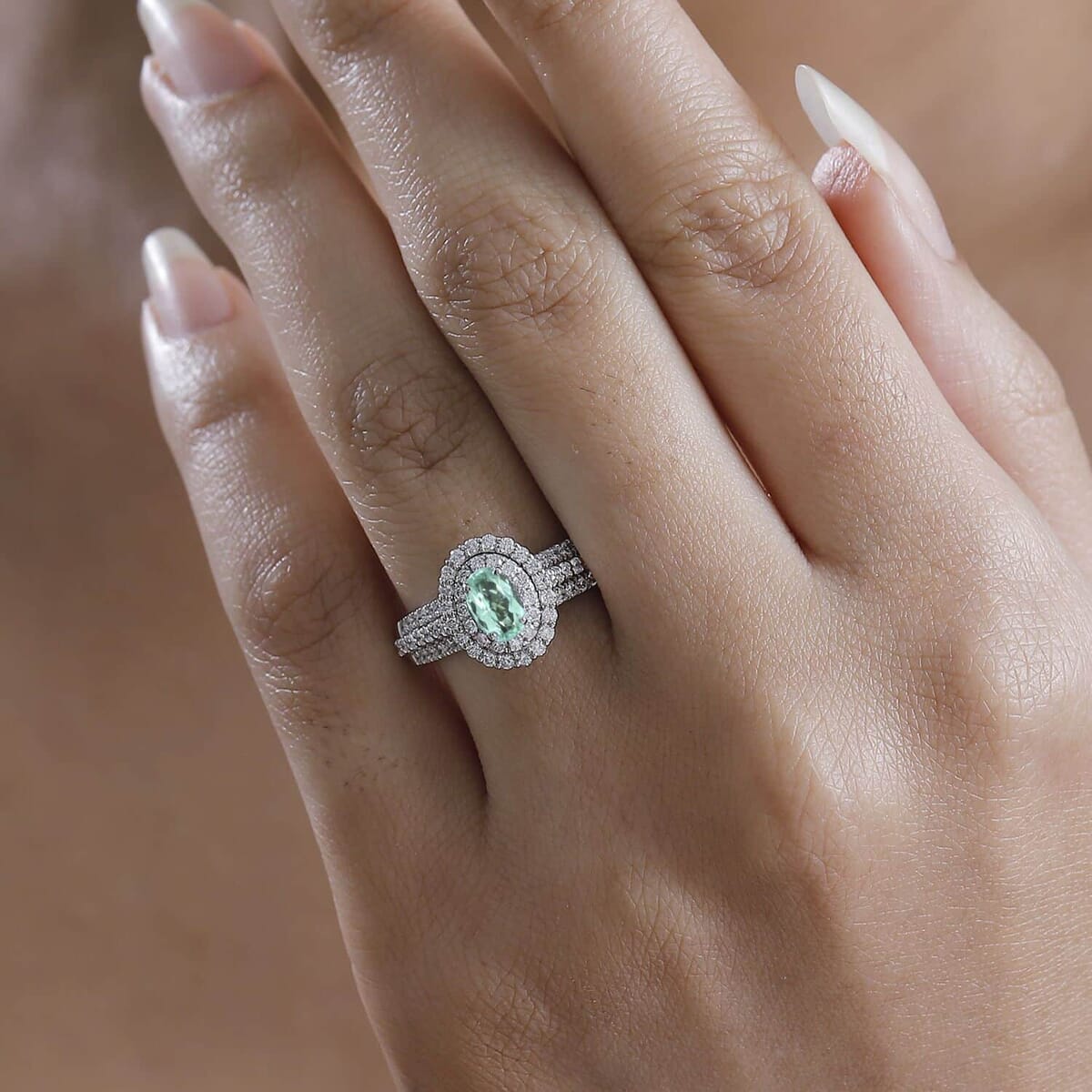 Rhapsody AAAA Paraiba Tourmaline and E-F VS Diamond 1.49 ctw Ring in 950 Platinum (Size 6.5) 7.85 Grams image number 2